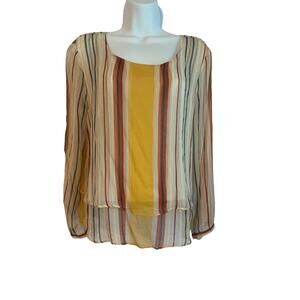 Maeve 100% Silk Multicolor Women's Small Long Sleeve Sheer Layered Top
